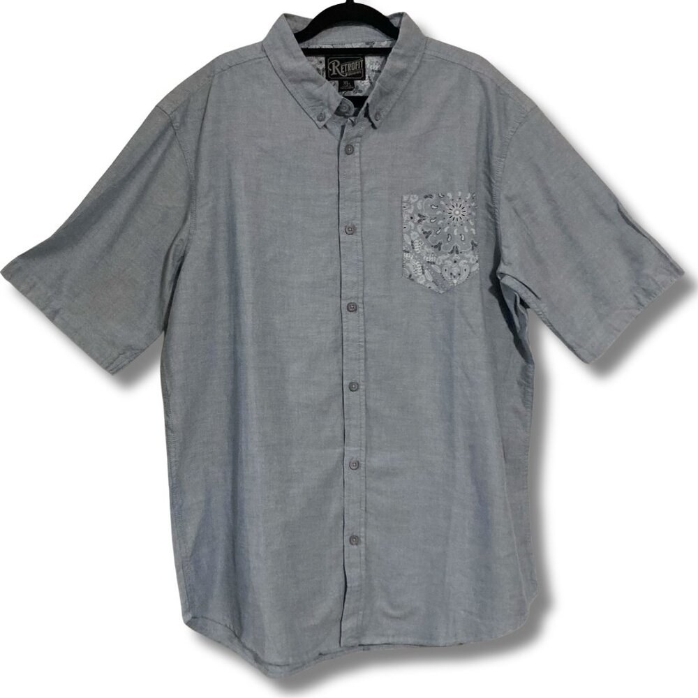 RETROFIT Light blue chambray men's short-sleeve shirt ~ Denim LARGE XL 1X top